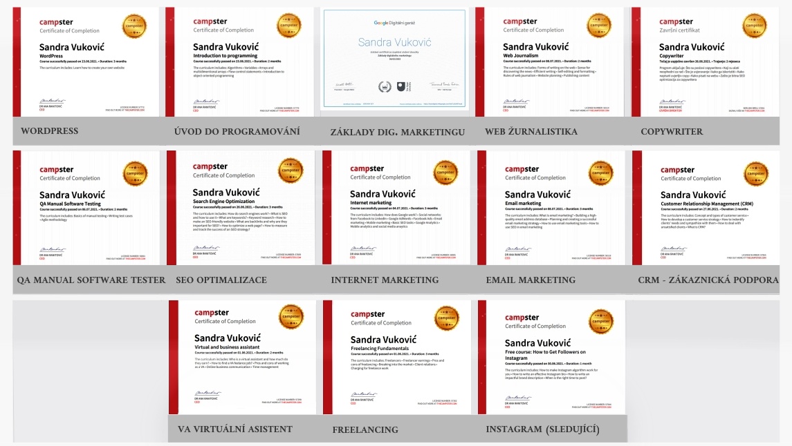 certifikáty - tvorba webových stránek